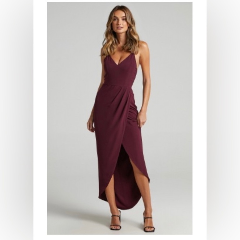 Lucky Day Drape Maxi Dress. Size L (12). Color: wine. Never worn. NWT